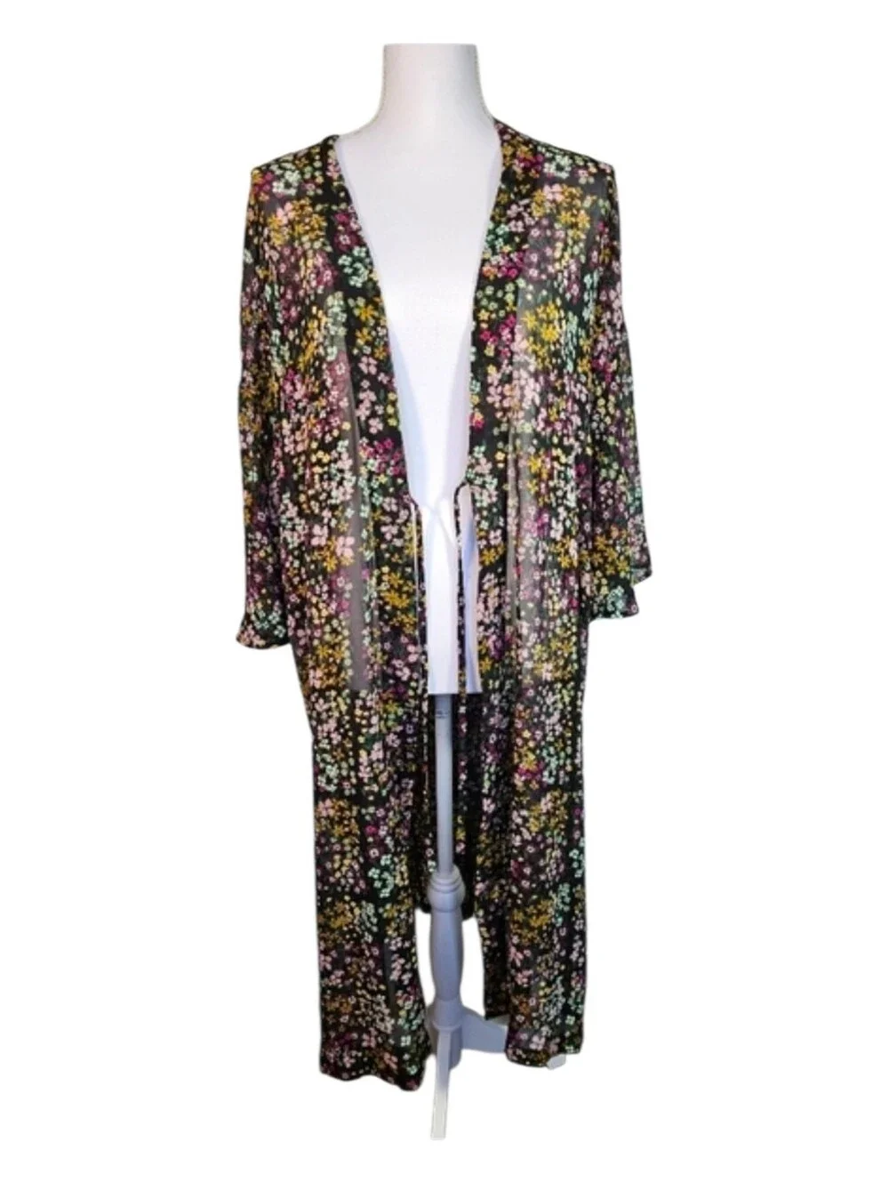 Wild Fable Bohemian Sheer Black Moody Floral Kimono Swim Cover‎ Up One Size